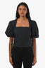 Frame Black Cotton Poof Sleeve Square Neck Top Size XS