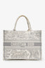 Christian Dior 2020 Grey Canvas Toile de Jouy Embroidered Medium Book Tote