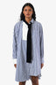 Sacai Blue/White/Black Cotton and Velvet Striped Poplin Button-Down Shirt Dress Size 1