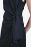 Dries Van Noten Navy Wool Pinstriped Ruffled Midi Dress Size 40