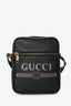 Gucci Black Leather Web Logo Print Messenger Bag