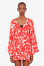 Shan Orange/White Patterned Silk Long Sleeve Mini Dress Size 8