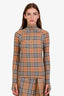 Burberry Brown Tartan Print Quarter Zip Long Sleeve Shirt Size XS