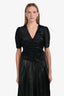 Frame Black Silk Short Puff Sleeve Buttoned Top Size S