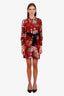 Gucci Red Silk Floral Pattern Belted Mini Dress Size 36