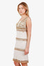 Pre-loved Chanel™ White/Gold Metallic Beaded Pearl Embellished Sleeveless Midi Dress Size 42