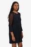 Maje Navy Sheer Ruffled Long Sleeve Dress Size 1