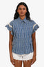 Sandro Blue/White Striped Cotton 'Erine' Pearl Embellished Short Sleeve Shirt Size 2