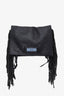 Prada Black Glace Calf Fringe Etiquette Bag with Strap