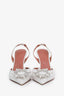Amina Muaddi White Leather Crystal Embellished Begum Sling Heels Size 37.5