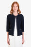 St. John Couture Navy/Silver Wool Tweed Chain Detail Jacket Size 4