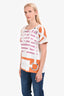 Hermès White/Purple/Orange Patterned Cotton Scoop Neck Short Sleeve Top Size 40