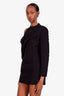 Khaite Black Asymmetric Round Neck Long Sleeve Mini Dress Size 0