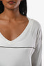 Brunello Cucinelli White Bead Embroidered V-Neck Sweater Size XS