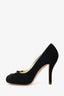 Pre-loved Chanel™ 2012 Black Canvas Interlocking CC Bow Logo Cap Pumps Size 35