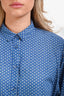 Burberry Brit Blue Linen Cotton Blend Polka Dots Button Down Short Sleeve Shirt Size M