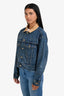 Celine Blue Denim Logo Embroidered Corduroy Collar Cropped Jacket Size XS