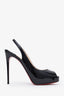 Christian Louboutin Black Patent Leather Peep Toe Slingback Heels Size 36.5