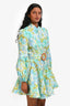 Zimmermann Blue/Green Linen Belted Mini Dress Size 1