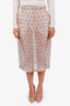 Max Mara Grey Silk Sheer Logo Midi Skirt Size 6