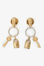 Givenchy Vintage Gold Tone Lock & Key Pendant Earrings