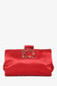 Roger Vivier Red Satin 'Soft Flowers' Pochette With Chain