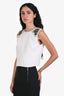 Monique Lhulllier White/Silver Silk Embellished Sleeveless Top Vest Est Size S