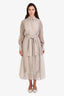 Brunello Cucinelli Beige Silk Linen Layered Sequin Embroidered Button Down Dress Size M