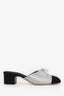 Pre-loved Chanel™ Silver/Black Woven PVC Leather Bow Mules Size 38