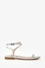 Stuart Weitzman Silver Croc Embossed Leather Strappy Sandal Flats Size 36.5
