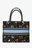 Christian Dior 2022 Black Canvas Multicolour Pixel Zodiac Embroidered Medium Book Tote