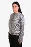 Haider Ackermann Black/White Metallic Leopard Print Padded Shoulder Long Sleeve Top Size 40