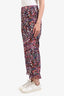 Maje Black/Pink Floral Print Ruffle Detail Pants Size 40