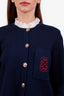 Sandro Navy Wool Blend Ruffle Collar Cardigan Size 1
