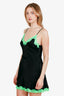 Alexander Wang Black/Green Silk Lace Trim Slip Dress Size 6