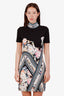 Roberto Cavalli Black/Navy Printed Short Sleeve Mock Neck Dress Size 42