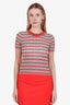 Prada Red/Multicolour Knit Stripe Beaded Neck T-Shirt Size M