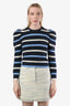 Derek Lam 10 Crosby Navy Striped Alpaca Merino Puff Shoulder Sweater Size XS