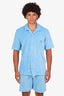 Casablanca Blue Velour Pearl Button Down Short Sleeve Shirt + Short Set Size S Mens