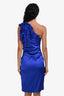 Roberto Cavalli Cobalt Blue Silk Ruffle Asymmetrical Dress Size 42