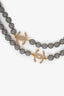 Pre-loved Chanel™ 2024 Grey Gold Tone Faux Pearls Strass CC Logo Long Necklace