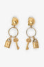 Givenchy Vintage Gold Tone Lock & Key Pendant Earrings