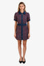 Sandro Blue/Purple Tweed Denim Zip Up Short Sleeve Shift Dress Size 34