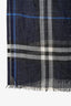Burberry Navy Wool Silk Tartan Patterned Scarf