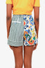 Dolce & Gabbana White/Multicolour Cotton Floral Stripe High Waisted Mini Shorts Size 38