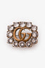 Gucci Aged Gold Tone Metal Crystal Embellished GG Brooch