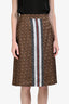 Burberry Brown Silk TB Monogram Stripe Midi Skirt Size 8