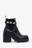 Gucci Black Leather Crystal Embellished Ankle Boots Size 37.5