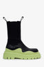 Bottega Veneta Black/Green Leather Rubber Trim Tire Chelsea Boots Size 38.5