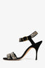 Manolo Blahnik Black Suede Crystal Embellished Ankle Strap Heels Size 38.5